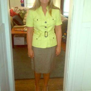 Linen skirt and button down short sleeve blazer